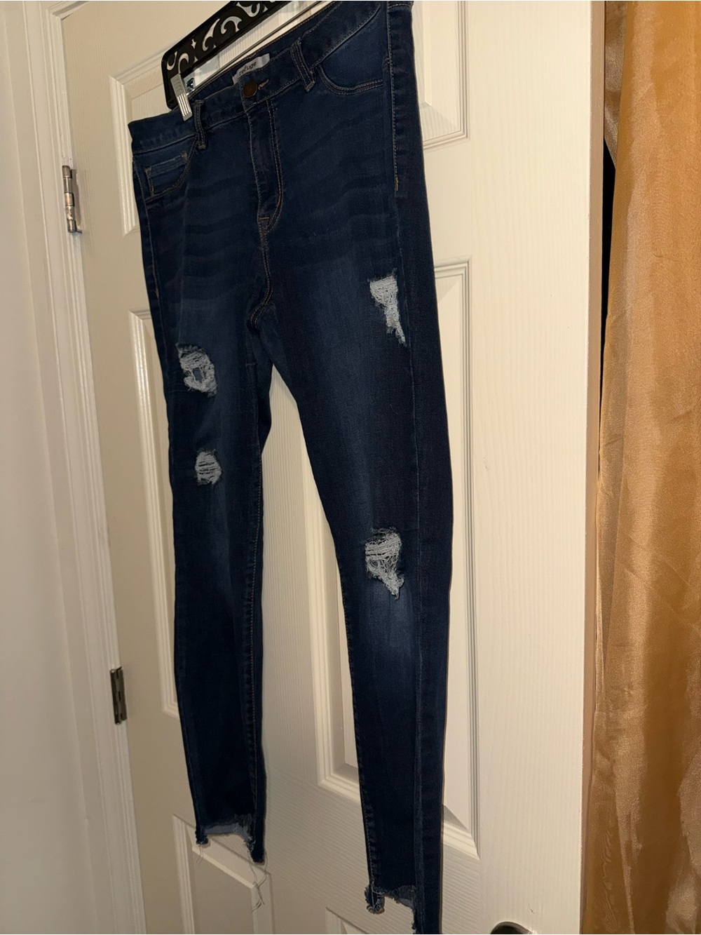 refuge Dark Blue Distressed Skinny Jeans for Men